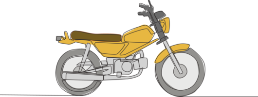 einer kontinuierlich Linie Zeichnung von alt Rennen Motorrad Logo. klassisch Jahrgang Motorrad Konzept. Single Linie zeichnen Design Vektor Illustration png