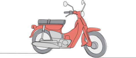 uno continuo línea dibujo de antiguo clásico asiático columna vertebral moto logo. Clásico motocicleta concepto. soltero línea dibujar diseño vector ilustración png