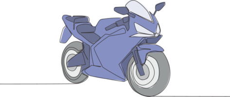 ett kontinuerlig linje teckning av lyx sportig motorcykel för tävlings logotyp. stor sport motorcykel begrepp. enda linje dra design vektor illustration png