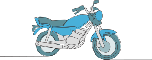 single doorlopend lijn tekening van klassiek motor logo. landelijk motorfiets concept. een lijn trek ontwerp vector illustratie png