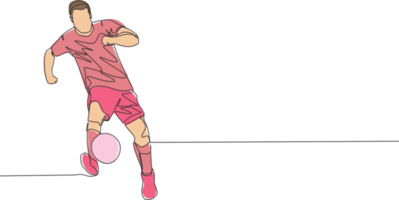 Single continuous line drawing of young energetic football player passing the ball to the teammate. Soccer match sports concept. One line draw design vector illustration png