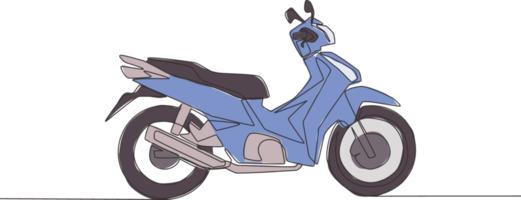 ett kontinuerlig linje teckning av modern asiatisk underbenet motorcykel logotyp. urban motorcykel begrepp. enda linje dra design vektor illustration png