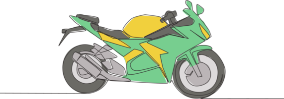 ett kontinuerlig linje teckning av lyx sport motorcykel logotyp. stor motorcykel begrepp. enda linje dra design vektor illustration png