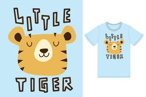 Cute little tiger vector illustration with tshirt design premium vector