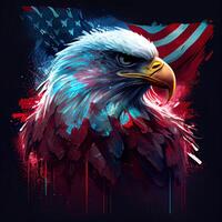 eagle and USA flag national poster. American Bald Eagle - a symbol of America with flag. Bald eagle on american flag background created. photo