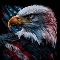 eagle and USA flag national poster. American Bald Eagle - a symbol of America with flag. Bald eagle on american flag background created. photo