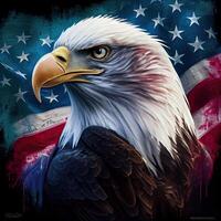 eagle and USA flag national poster. American Bald Eagle - a symbol of America with flag. Bald eagle on american flag background created. photo