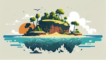 Summer travel adventure flat landscape. Sea island background. Enjoy the summer travel postcard. Summertime holiday voyage concept. photo