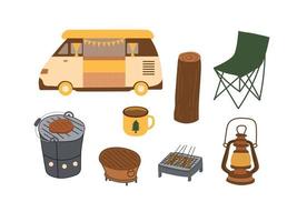 Camping Car and Picnic Stuff Vector Design Illustration