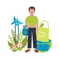 Man with Shopping bag to reduce waste and save earth vector