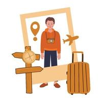 Man Cartoon Character Travel bring Camera vector