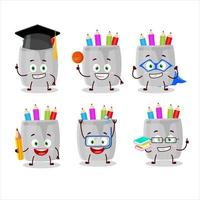 School student of glass of pencil cartoon character with various expressions vector