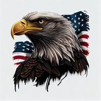 águila y Estados Unidos bandera nacional póster. americano calvo águila - un símbolo de America con bandera. calvo águila en americano bandera antecedentes creado. generativo ai foto