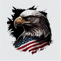 águila y Estados Unidos bandera nacional póster. americano calvo águila - un símbolo de America con bandera. calvo águila en americano bandera antecedentes creado. generativo ai foto