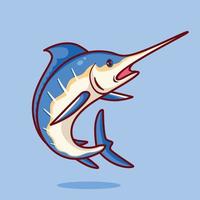 Cute blue marlin fish cartoon vector icon illustration