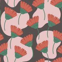 Vector seamless pattern with red flowers on dark background. Vector spring print with blossom little red flowers for Fabric, Wallpaper, Posters, Banners.