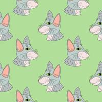 Cartoon doodle cat's muzzle seamless pattern. Cat owner background. vector