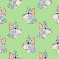 Cartoon doodle cat's muzzle seamless pattern. Cat owner background. vector