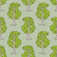 Cute doodle birch tree seamless pattern. Hand drawn forest background. vector
