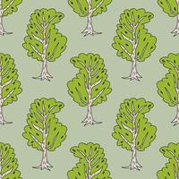 Cute doodle birch tree seamless pattern. Hand drawn forest background. vector