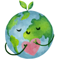 tierra día, acuarela pintar internacional madre tierra día con árbol en sonrisa globo abrazando rosado corazón, ilustración ambiental problema, ambiental proteccion y cuidando para naturaleza concepto png
