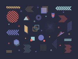 Memphis style, geometric shapes set vector