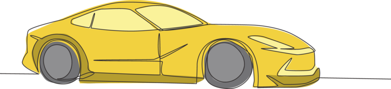 Single Linie Zeichnung von Rennen und treiben Luxus Limousine Super Wagen. sportlich Auto Fahrzeug Transport Konzept. einer kontinuierlich Linie zeichnen Design png