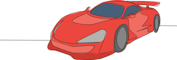 singolo linea disegno di da corsa e rally lusso sportivo macchina. gara super auto veicolo mezzi di trasporto concetto. uno continuo linea disegnare design png