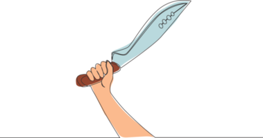 Single continuous line drawing of man holding traditional machete blade. One line draw vector design illustration png