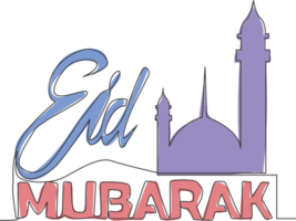 Célibataire continu ligne dessin de content eid Al fitr mubarak et Ramadan kareem concept. islamique vacances calligraphique conception pour imprimer, salutation carte, bannière, affiche. un ligne dessiner conception illustration png