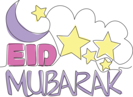 een doorlopend lijn tekening van gelukkig eid al fitr mubarak en Ramadan kareem concept. Islamitisch vakantie kalligrafische ontwerp voor afdrukken, groet kaart, banier, poster. single lijn trek ontwerp illustratie png