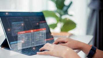 Chatbot Chat with AI, Artificial Intelligence. man using technology smart robot AI, artificial intelligence by enter command prompt for generates something, Futuristic technology transformation. photo