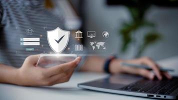 cybersecurity concept, user privacy security and encryption, secure internet access Future technology and cybernetics, screen padlock. photo