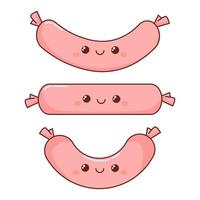 Pink appetizing kawaii sausage with smile vector