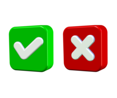 3D check and cross mark sign icon  green and red color png