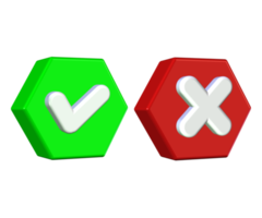 3d controleren en kruis Mark teken icoon groen en rood kleur png