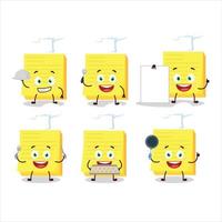 dibujos animados personaje de pegajoso notas amarillo con varios cocinero emoticones vector