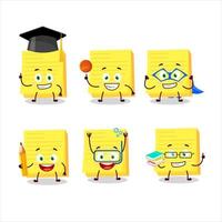 School student of sticky notes yellow cartoon character with various expressions vector