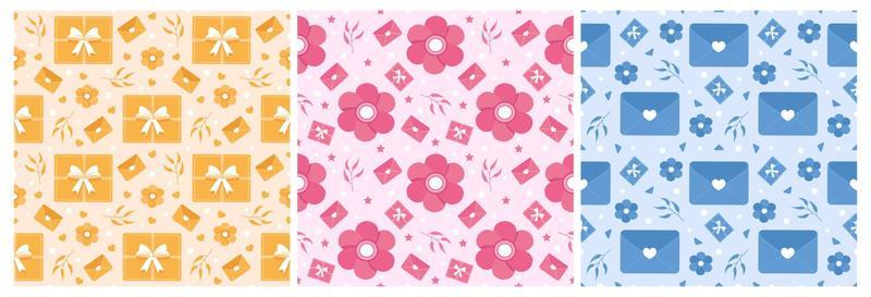 Set of Happy Mother Day Seamless Pattern Design in Element Decoration Template Hand Drawn Cartoon Flat Illustration