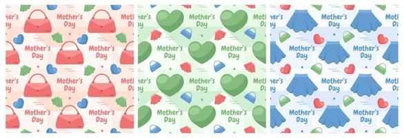 Set of Happy Mother Day Seamless Pattern Design in Element Decoration Template Hand Drawn Cartoon Flat Illustration vector