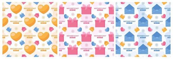 Set of Happy Mother Day Seamless Pattern Design in Element Decoration Template Hand Drawn Cartoon Flat Illustration vector