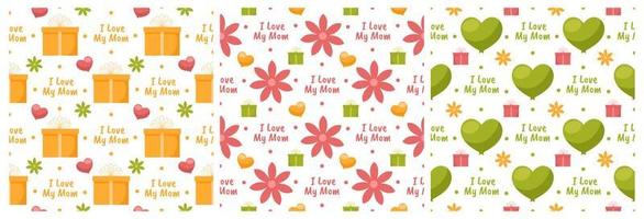 Set of Happy Mother Day Seamless Pattern Design in Element Decoration Template Hand Drawn Cartoon Flat Illustration vector