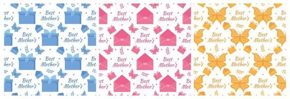 Set of Happy Mother Day Seamless Pattern Design in Element Decoration Template Hand Drawn Cartoon Flat Illustration vector