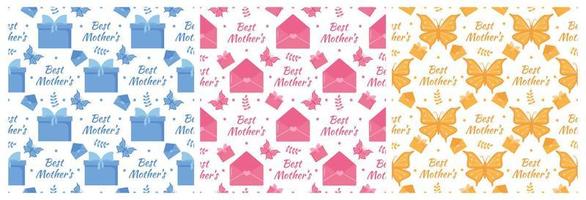 Set of Happy Mother Day Seamless Pattern Design in Element Decoration Template Hand Drawn Cartoon Flat Illustration vector