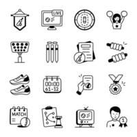 Collection of Cricket Game Hand Drawn Icons vector