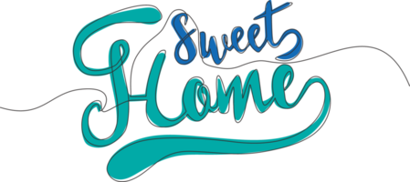 Single continuous line drawing of motivational and inspirational lettering typography quote - Home Sweet Home. Calligraphic design for print, card, banner, poster. One line draw design png
