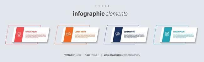 Concept of business model with 4 successive steps. Four colorful graphic elements. Timeline design for brochure, presentation. Infographic design layout vector