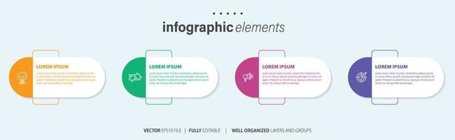 Infographic design template. Timeline concept with 4 steps. Can be used for workflow layout, diagram, banner, webdesign. Vector illustration