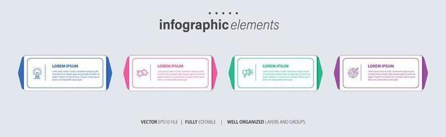 Concept of 4 successive steps of progressive business development. Simple infographic design template. Abstract vector illustration.