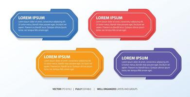 Four numbered rectangular frames placed in horizontal row. Concept of 4 stages of marketing strategy. Modern flat infographic design template. Simple vector illustration for business presentation